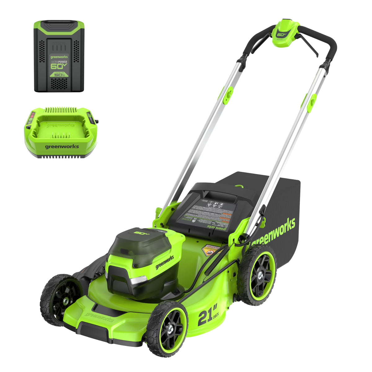 Tondeuse à gazon autotractée Greenworks 60V 21 + (1) batterie 5,0 Ah et chargeur 2546502