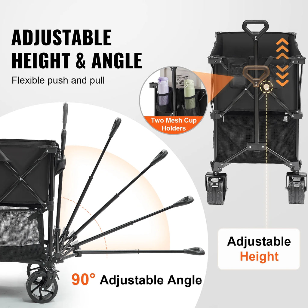 Chariot pliant à deux niveaux VEVOR, chariot pliable de 400 L avec roues tout-terrain, chariot pliant robuste d’une capacité de charge de 350 à 450 lb pour le camping, les courses et le jardin, rallonge extra-longue de 52 po