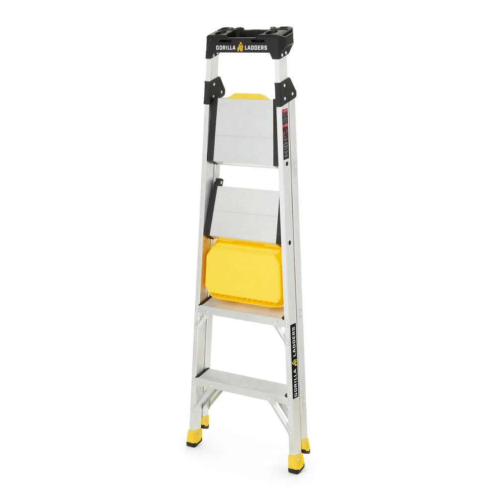 Échelle Gorilla Ladders robuste à double plateforme amovible avec seau de chantier, 5,5 pi, aluminium, multicolore