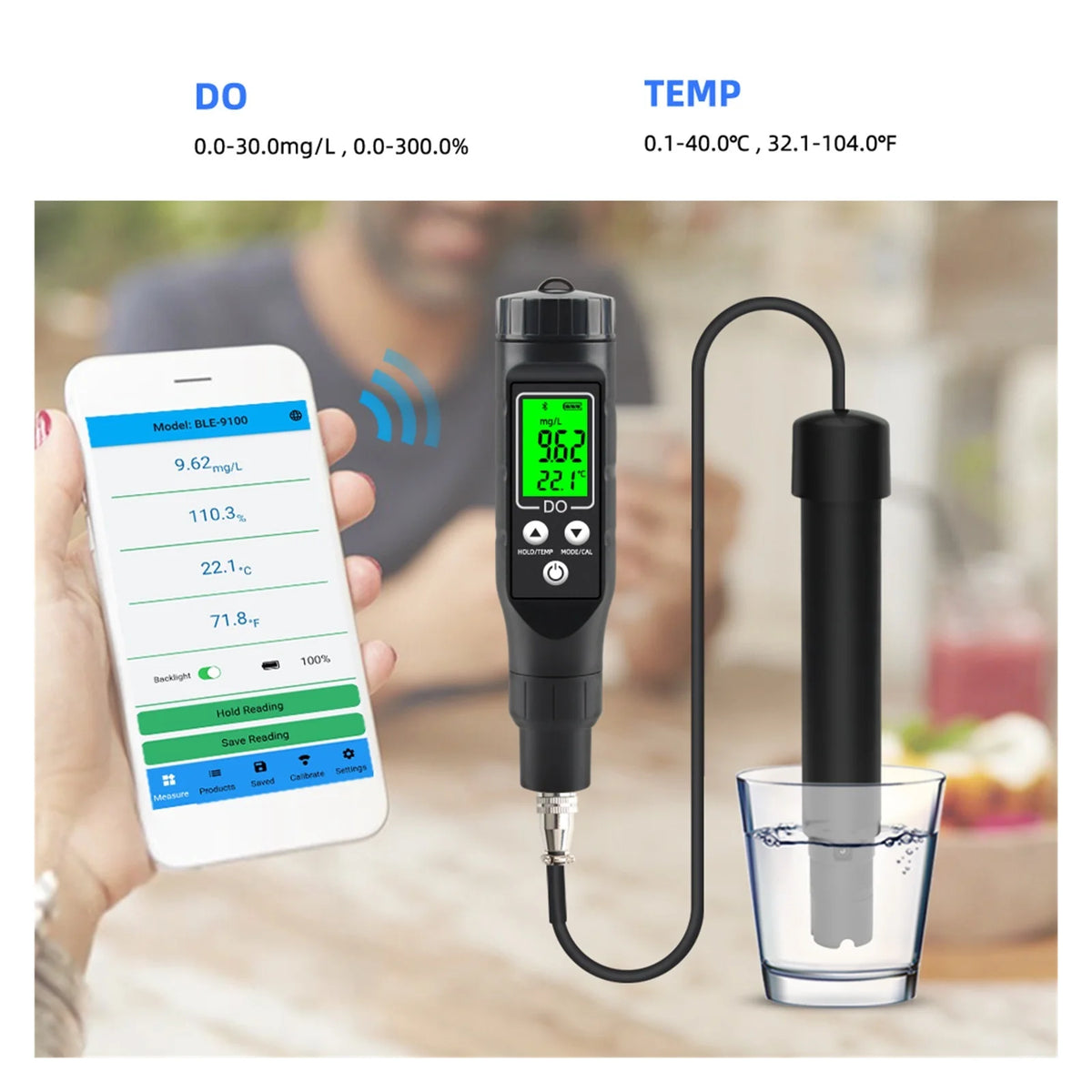 Oxymètre intelligent Bluetooth pour oxygène dissous 0,0-30,0 mg/L, détecteur numérique en ligne, testeur à électrode haute précision pour hydroponie, précis