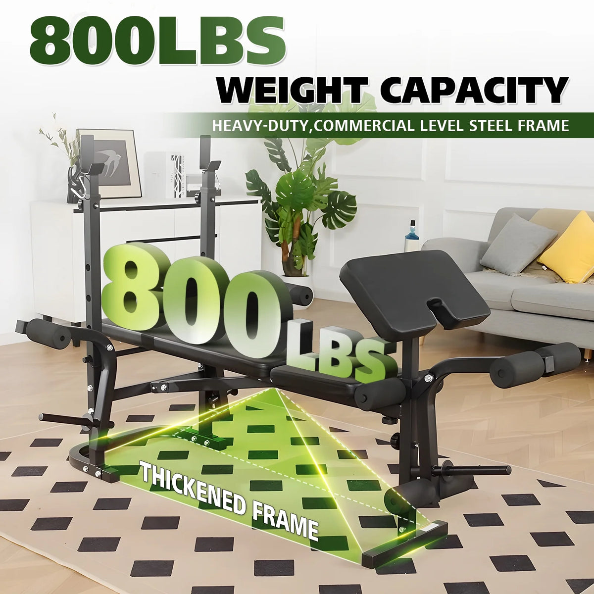 Ensemble de banc de musculation réglable Mikolo, capacité de 800 lb, banc de musculation complet 6-en-1 avec extension des jambes, ensemble de banc de musculation multifonction pour salle de sport à domicile