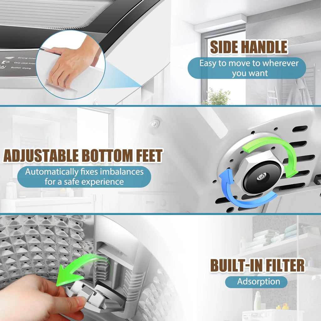 Veeboto Lave-linge entièrement automatique de 17,8 lb, lave-linge compact avec pompe de vidage, moteur puissant, lavage rapide en 20 min, affichage LED, combiné lave-linge et sèche-linge silencieux pour appartement, dortoir et maison