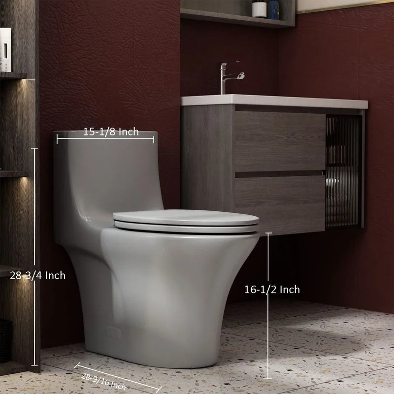 Toilettes modernes à une pièce Albriya A1878, toilettes de salle de bain standard à double chasse d’eau 1,1/1,6 GPF avec siège confortable, hauteur conforme à l’ADA, 16 1/2 po ? 12 po ? Entraxe, MaP 1000 g, blanc brillant