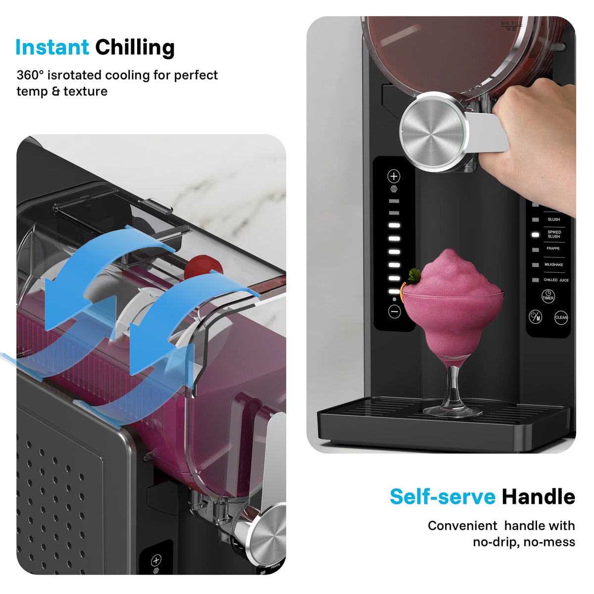 Machine à granité Flamemore pour la maison avec autonettoyage, sans glaçons, 6 réglages prédéfinis, machine à boissons glacées, démarrage différé de 12 h, 200 W