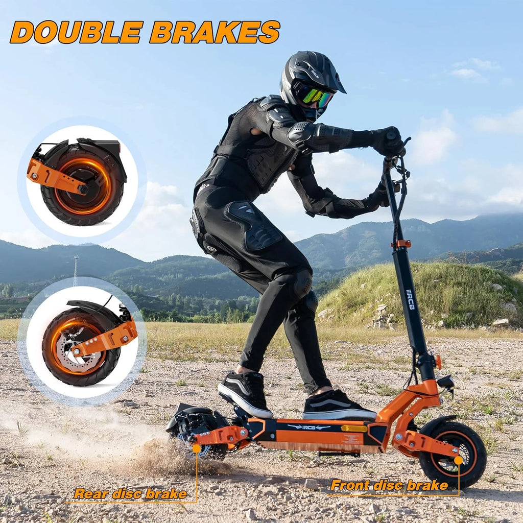 Trottinette électrique pour adultes, autonomie max. 70 miles, moteur 1000 W, batterie 48 V 27 Ah, 4 pneus anti-crevaison, double amortisseur, commande par application et NFC - RCB D7PRO