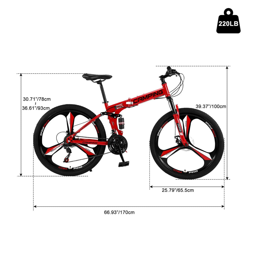 Vélo tout-terrain pliable Zimtown 26, vélo VTT Shimano 21 vitesses pour adultes, noir