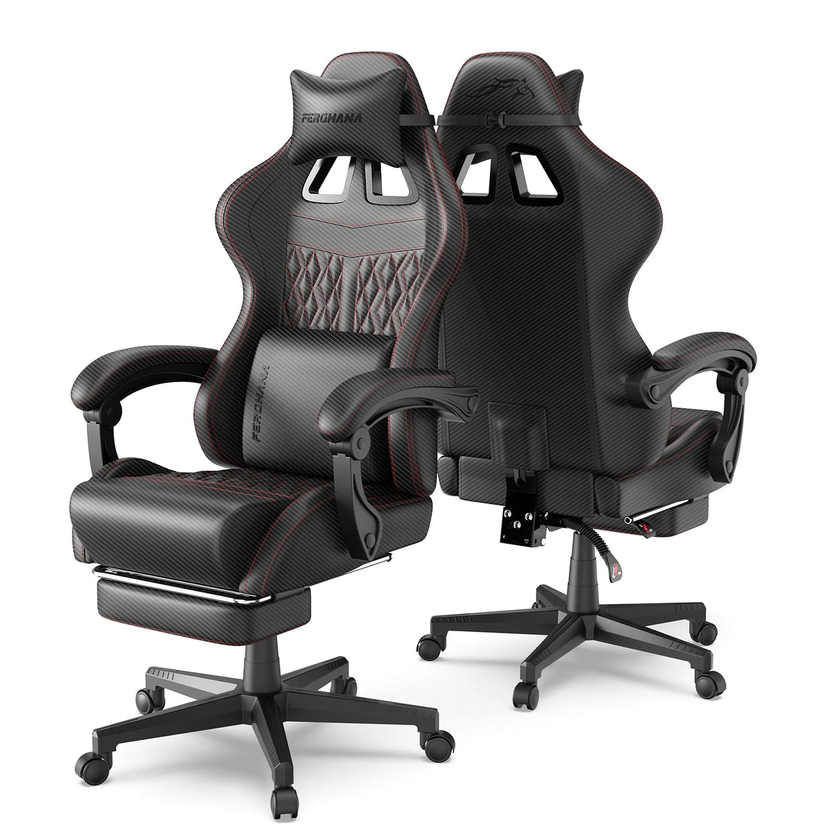 Fauteuil gaming Luxvie avec repose-pieds, fauteuil de bureau ergonomique pour ordinateur avec massage, soutien lombaire et appui-tête, dossier haut, style vintage, pour adultes et enfants, noir