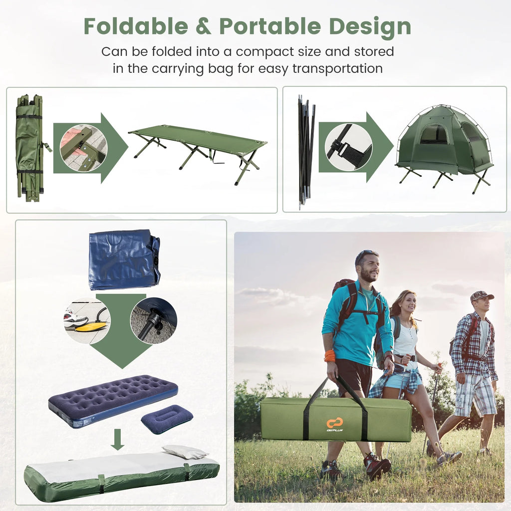 Tente de camping gonflable pour 1 personne Goplus avec matelas pneumatique, oreiller et sac de couchage