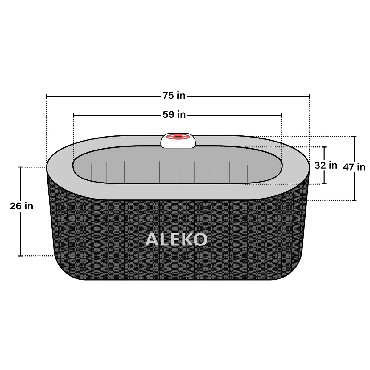 Bain à remous gonflable ALEKO Diamond noir pour 2 personnes avec jets et couvercle économe en énergie