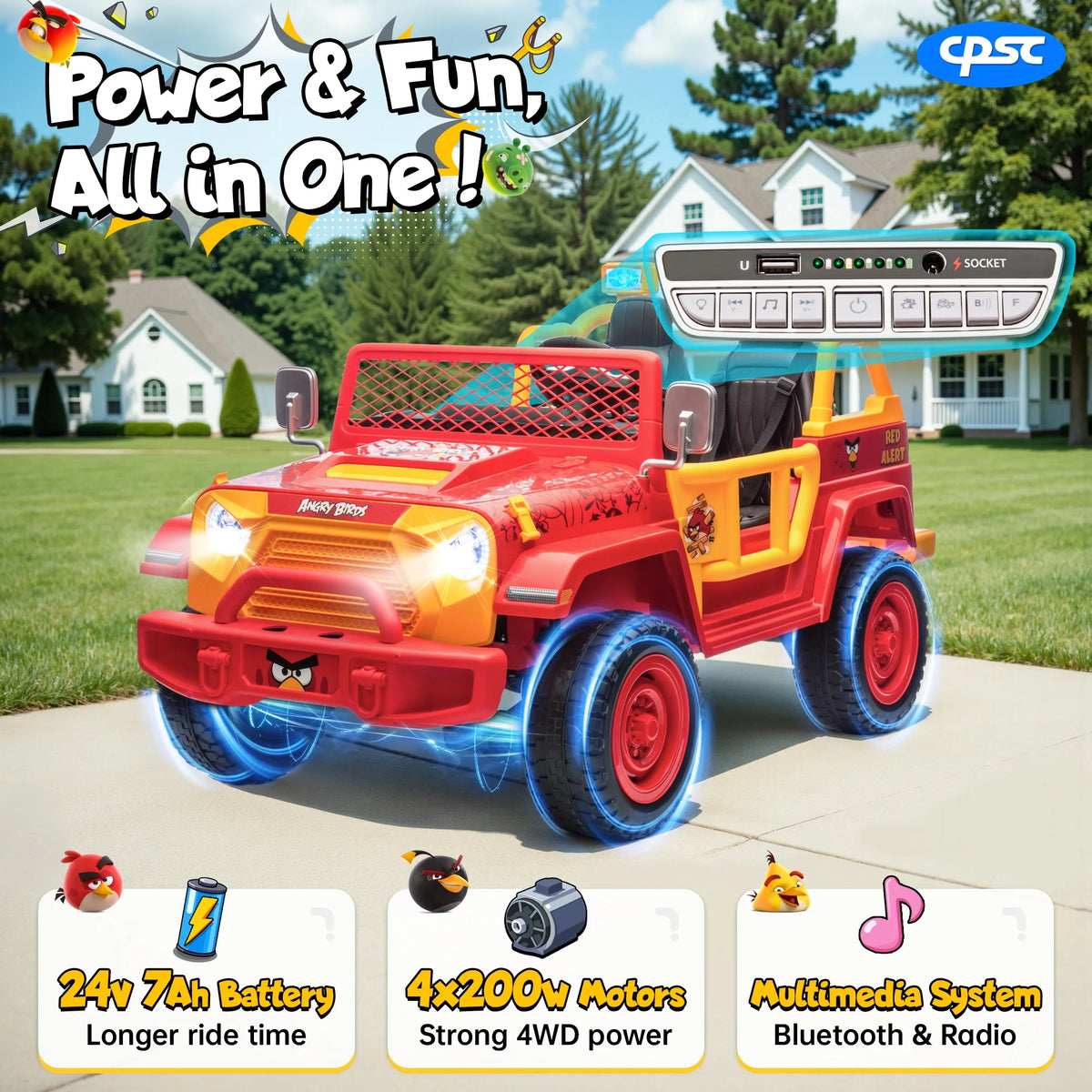 Jouets électriques Joyracer 24 volts pour grands enfants, camion sous licence Angry Birds avec télécommande, véhicule électrique 4x4 à 2 places avec pelle, Bluetooth, lumières, roues de voiture électrique, pour enfants de 3 à 8 ans, jusqu’à 59 kg, vert