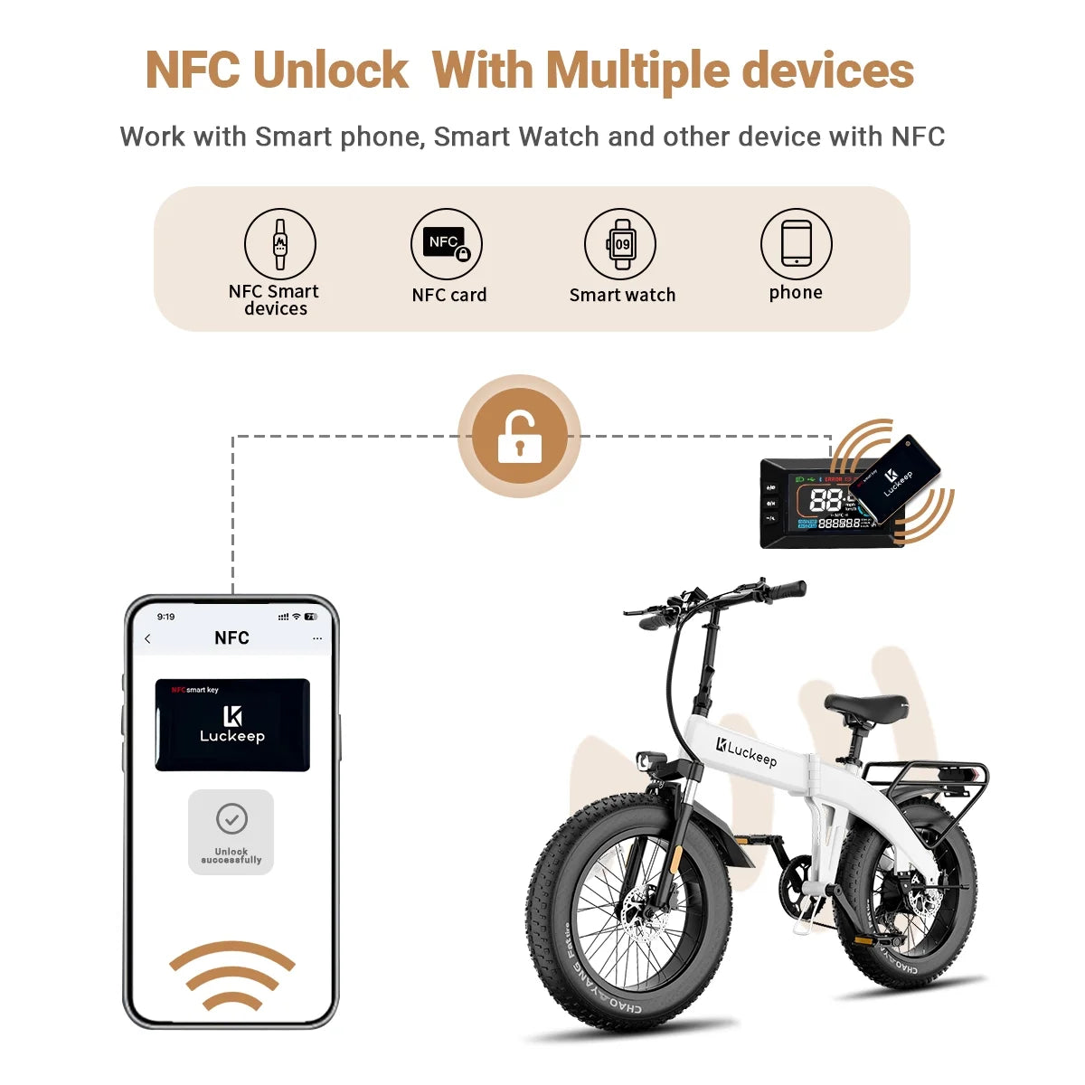 Vélo électrique pliable Luckeep X1 Lite pour adultes, moteur de 1 500 W en crête, batterie amovible de 720 Wh, autonomie de 60 mi à 28 mi/h, vélo électrique tout-terrain à pneus larges 20 × 4 avec suspension avant, vélo électrique de montagne