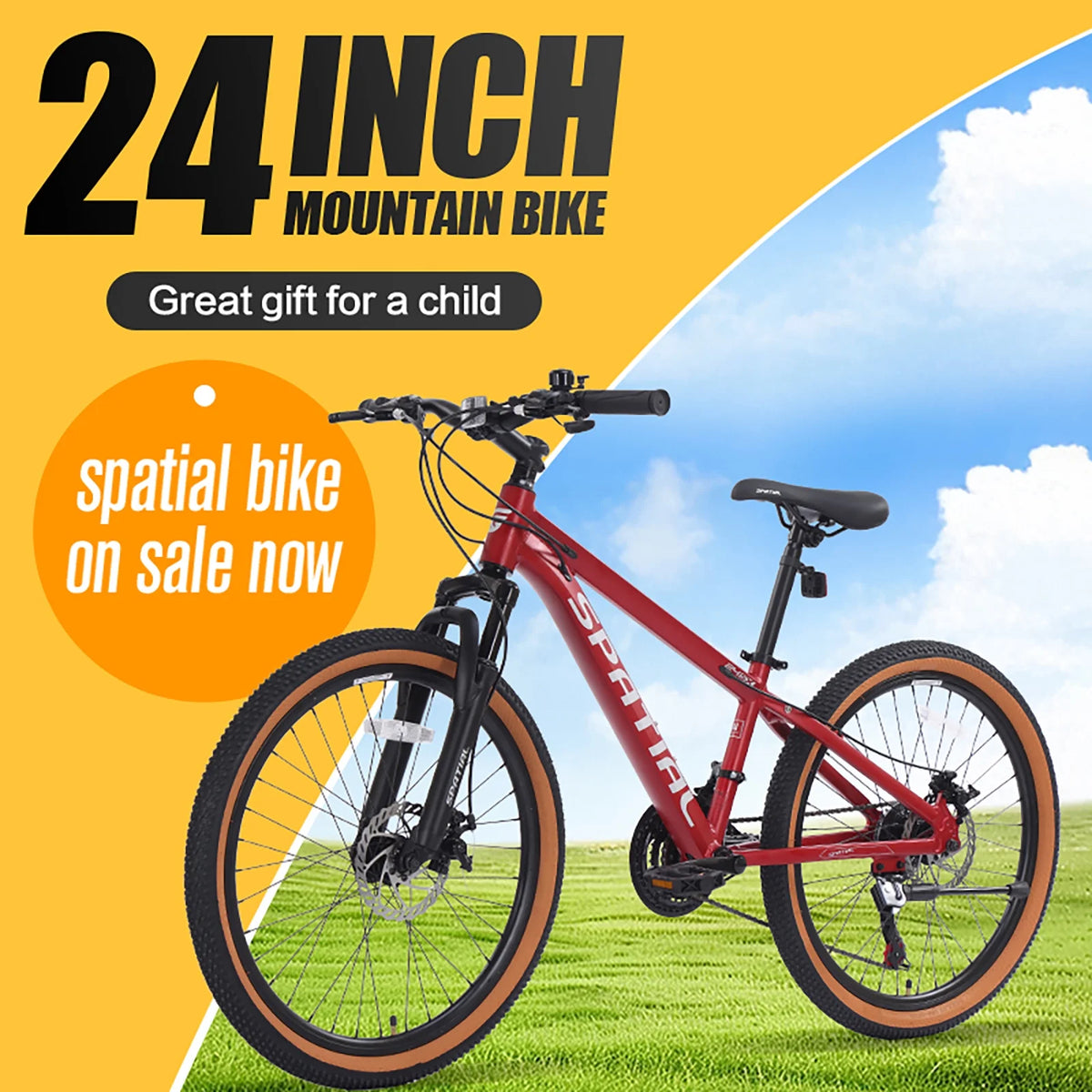 Vélo tout-terrain SPATIAL 24 pouces pour adolescents, VTT 21 vitesses, cadre en aluminium et doubles freins à disque