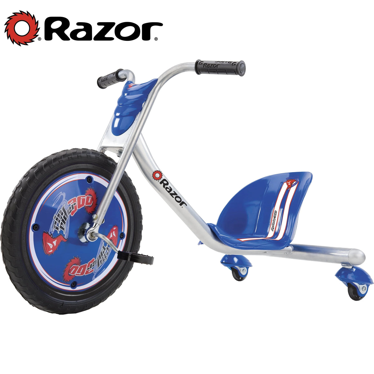 Tricycle de dérapage Razor RipRider 360 - Bleu, Roue avant de 16 pouces, Véhicule autoporté de dérapage à 3 roues, Tricycle avec roulettes arrière pour enfants à partir de 5 ans, Unisexe