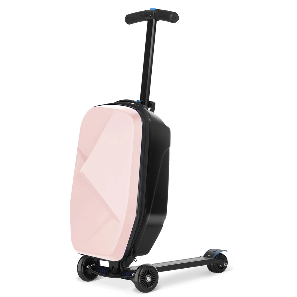 Valise à roulettes Advwin pour enfants et adultes, valise rigide sur laquelle les enfants de 4 à 15 ans peuvent rouler, bagage cabine multifonction léger et pliable avec roulettes, pour enfants et adolescents, rose