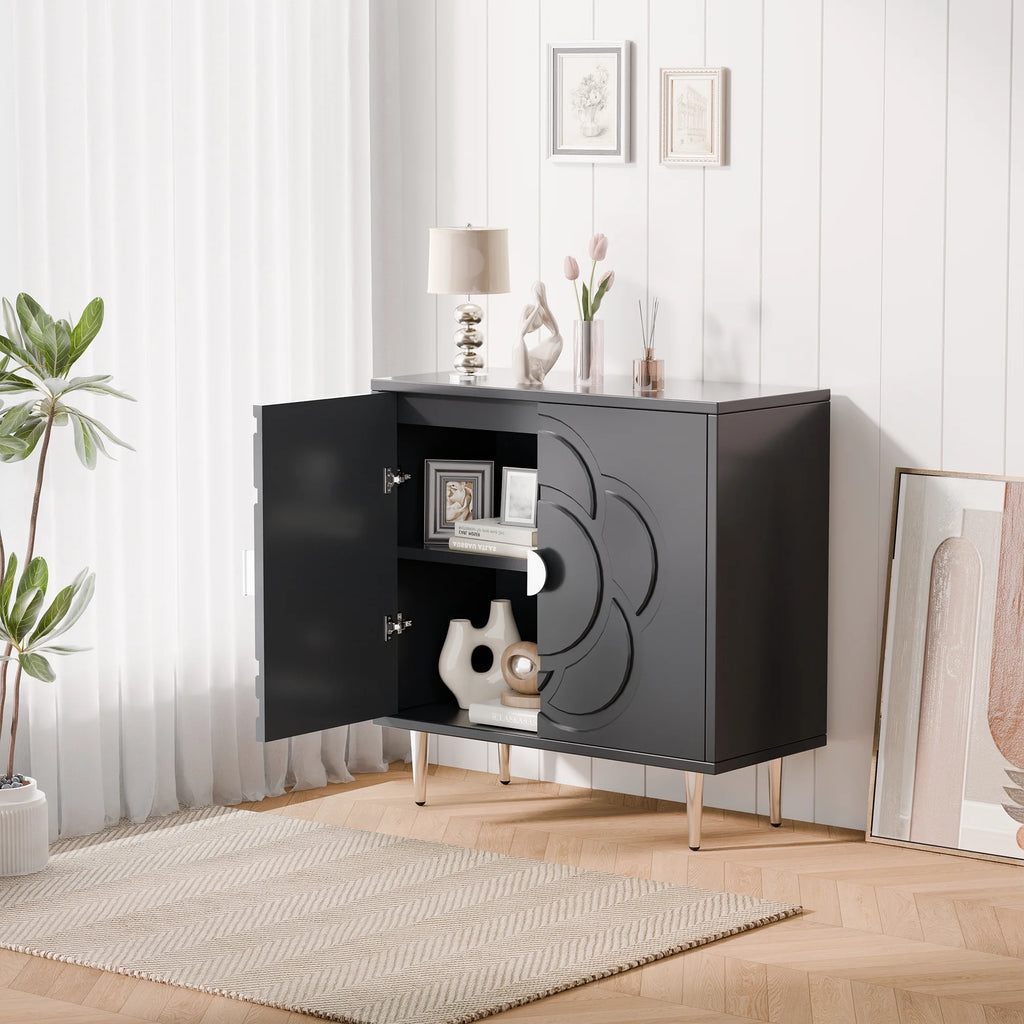 Buffet moderne Tolead avec panneau à motif floral, 6 étagères, blanc