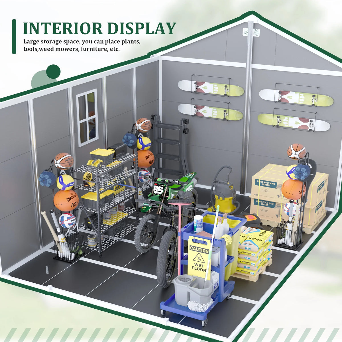 Enyopro Abri de rangement extérieur 6 x 4,4 pi, grand abri utilitaire en résine plastique toutes saisons pour outils avec deux portes verrouillables, pour patio, cour arrière et pelouse, gris