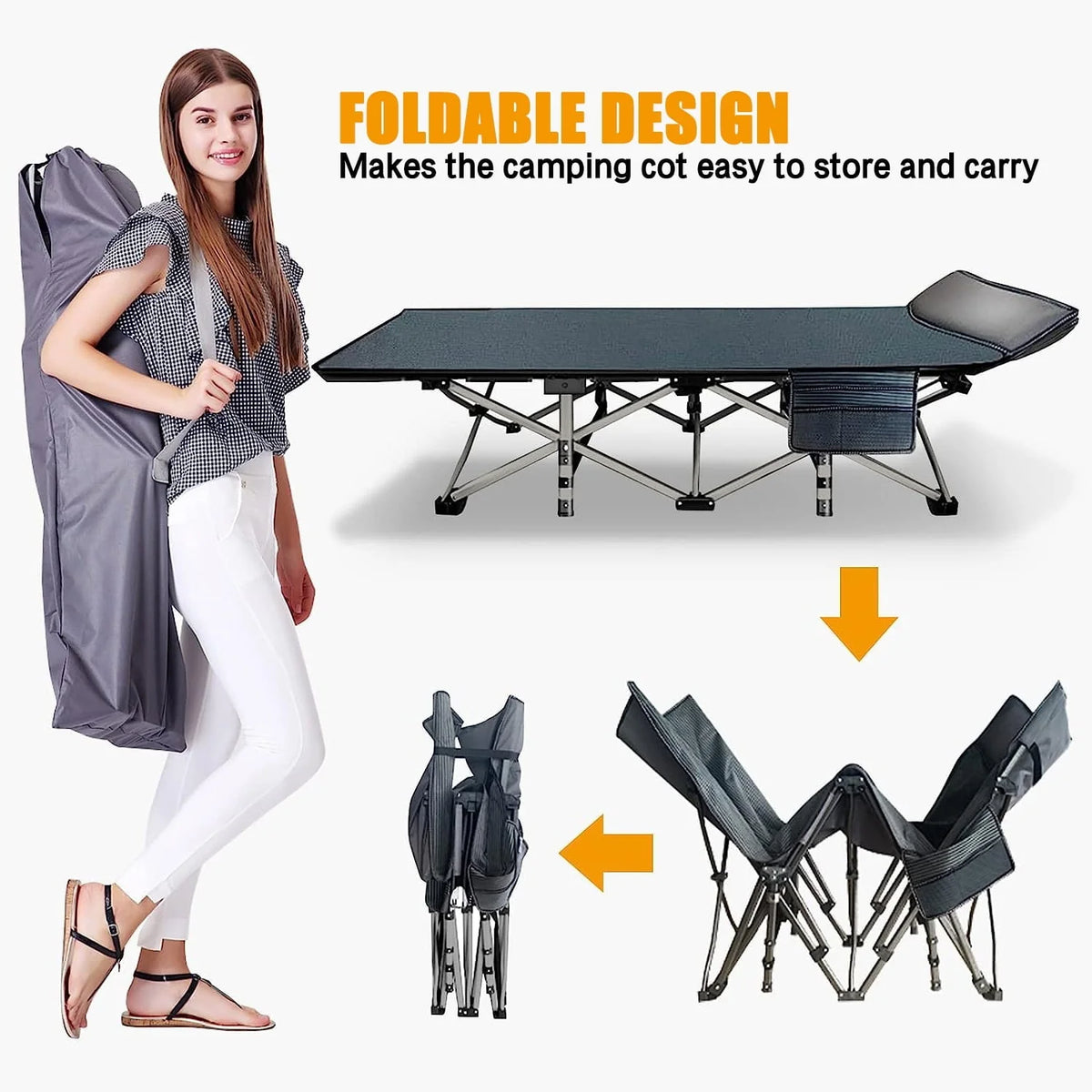 SUGIFT Lot de 2 lits pliants portables pour adultes, lits d’extérieur robustes avec housse de transport