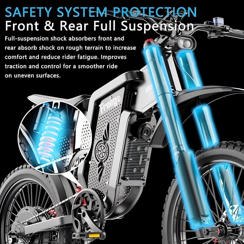 Moteur 6000W(Crête) Batterie 60V/35Ah, Moto électrique Freego X2Pro pour adultes, Vélo électrique  50MPH/7 Vitesses Vélo électrique tout-terrain, Suspension intégrale 19x2/Frein hydraulique à quatre pistons UL2849MTB