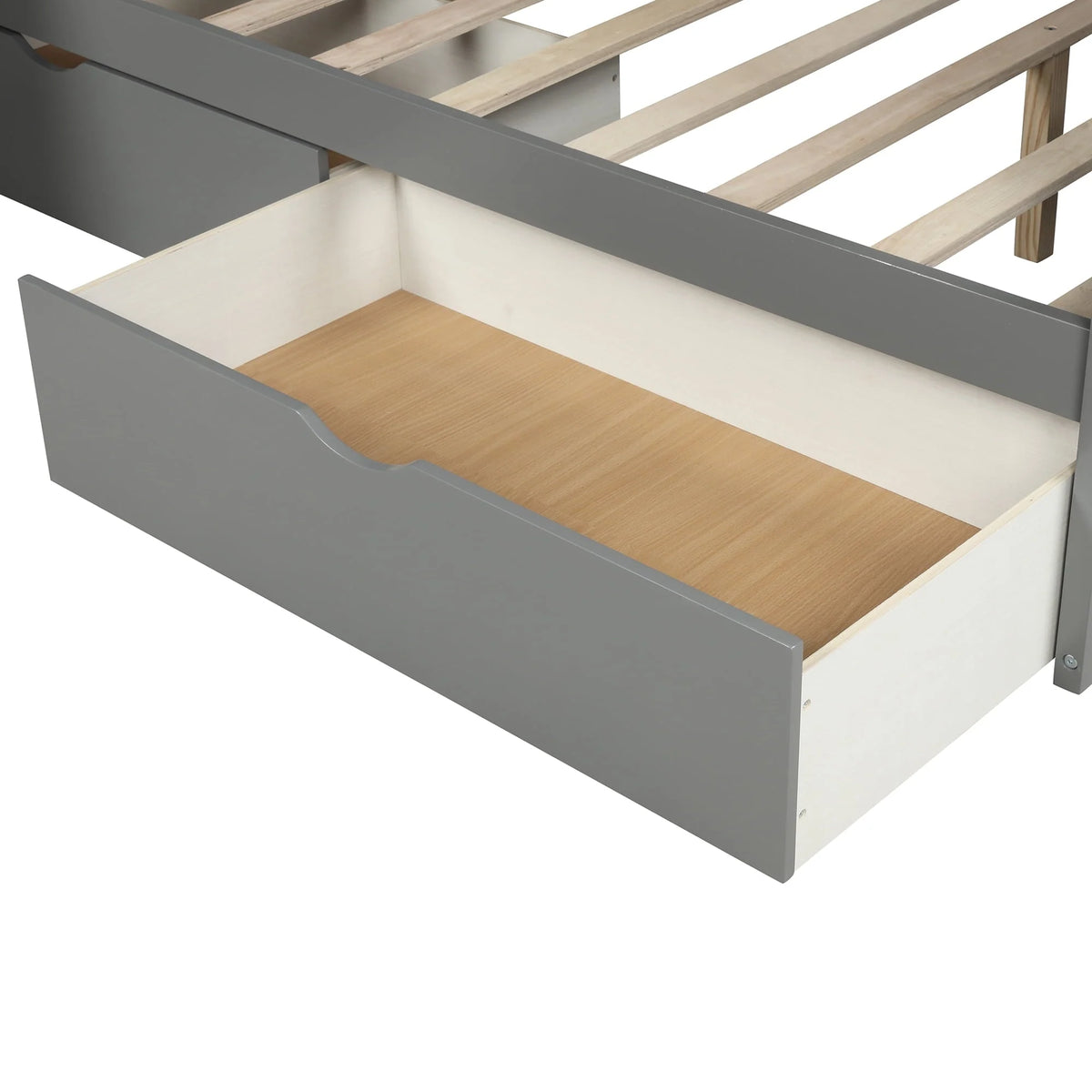 Lit superposé Euroco Wood avec lit simple au-dessus et lit double en dessous, tiroirs et toboggan, gris