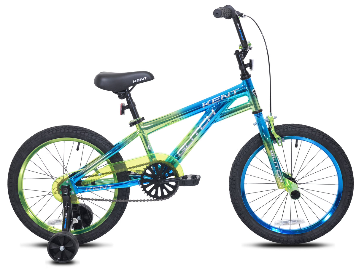 Vélo BMX enfant 18 Kent Glitch, roues de 18 pouces, pour enfants de 6 à 12 ans, bleu/vert