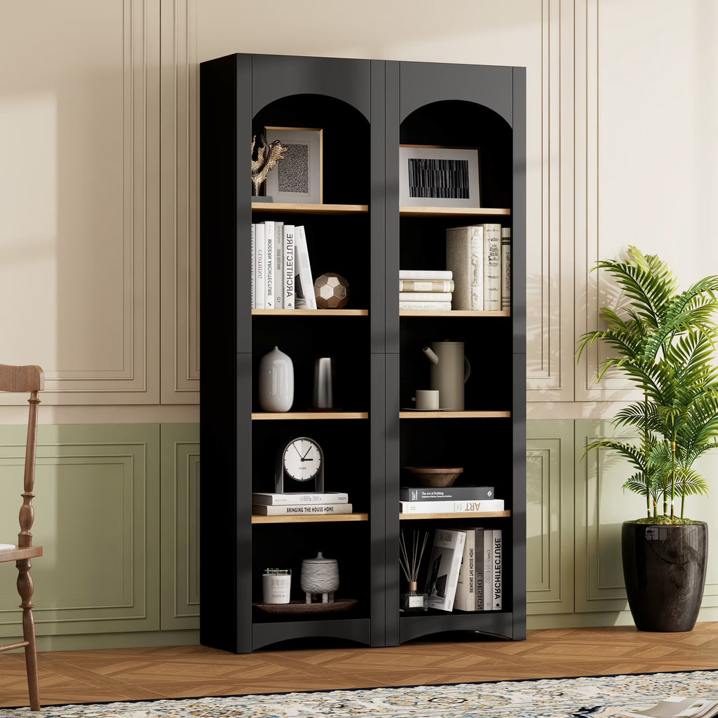 72h Garde-manger en paire, 2, Étagères réglables, , Finition noire 2 Bibliothèques , Armoire de style vintage