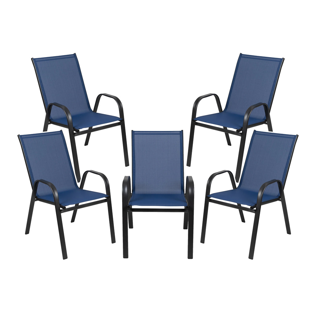 Lot de 5 chaises d’extérieur empilables BizChair noires avec matériau Flex Comfort et structure en métal