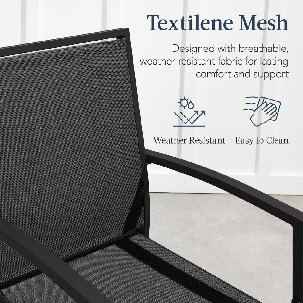 Best Choice Products Lot de 2 tabourets de bar d'extérieur, Chaises de patio hauteur bar avec maille toutes saisons - Noir/Noir