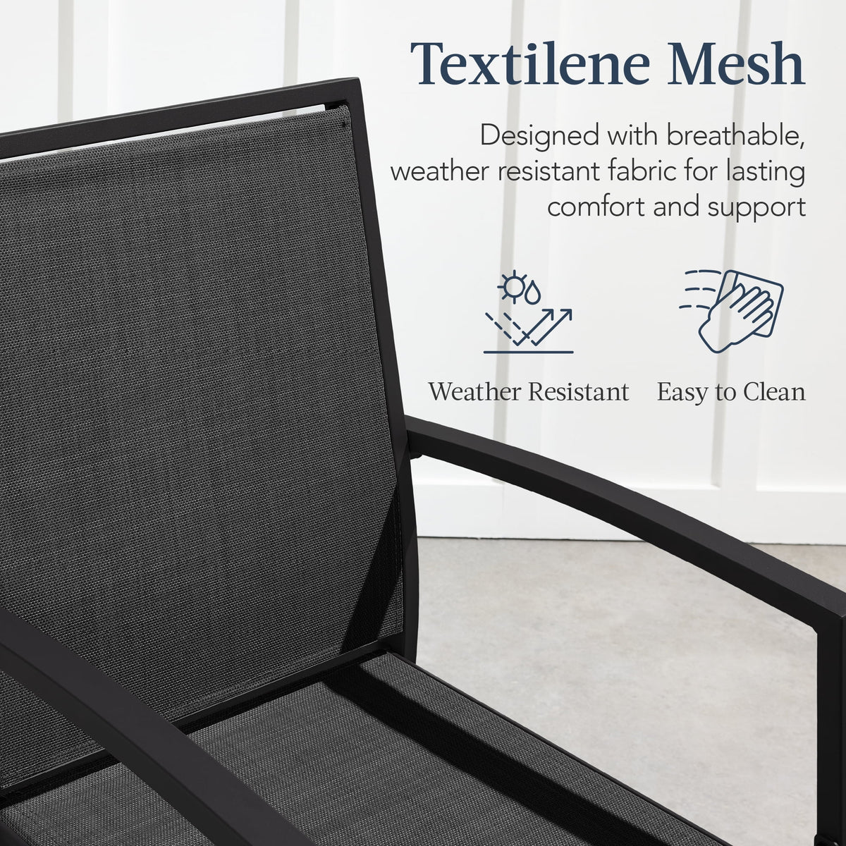 Best Choice Products Lot de 2 tabourets de bar d'extérieur, Chaises de patio hauteur bar avec maille toutes saisons - Noir/Noir