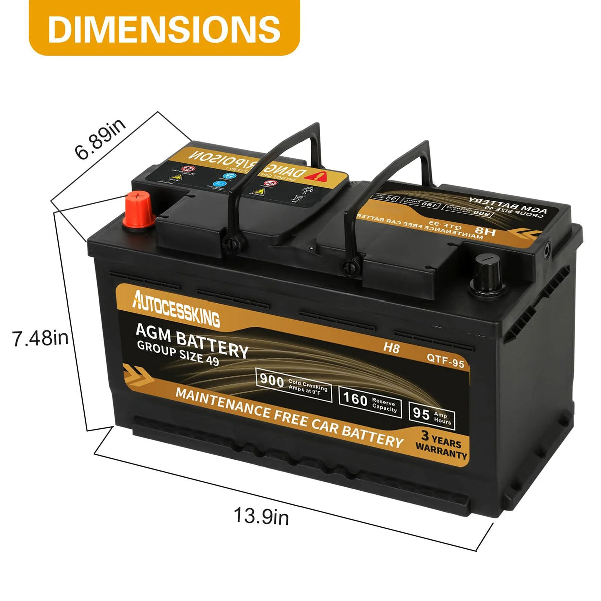Batterie AGM Autocessking Platinum, batteries rechargeables automobiles groupe 47 pour voiture, 12V H5 680CCA 60Ah 100RC
