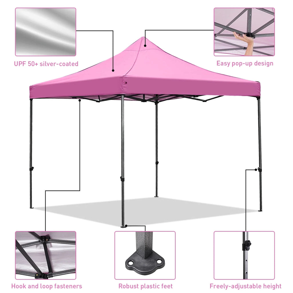 Ainfox Tente de réception pop-up robuste 10' x 10', Gazebo pliant instantané d'extérieur, Tente d'ombrage, Rose