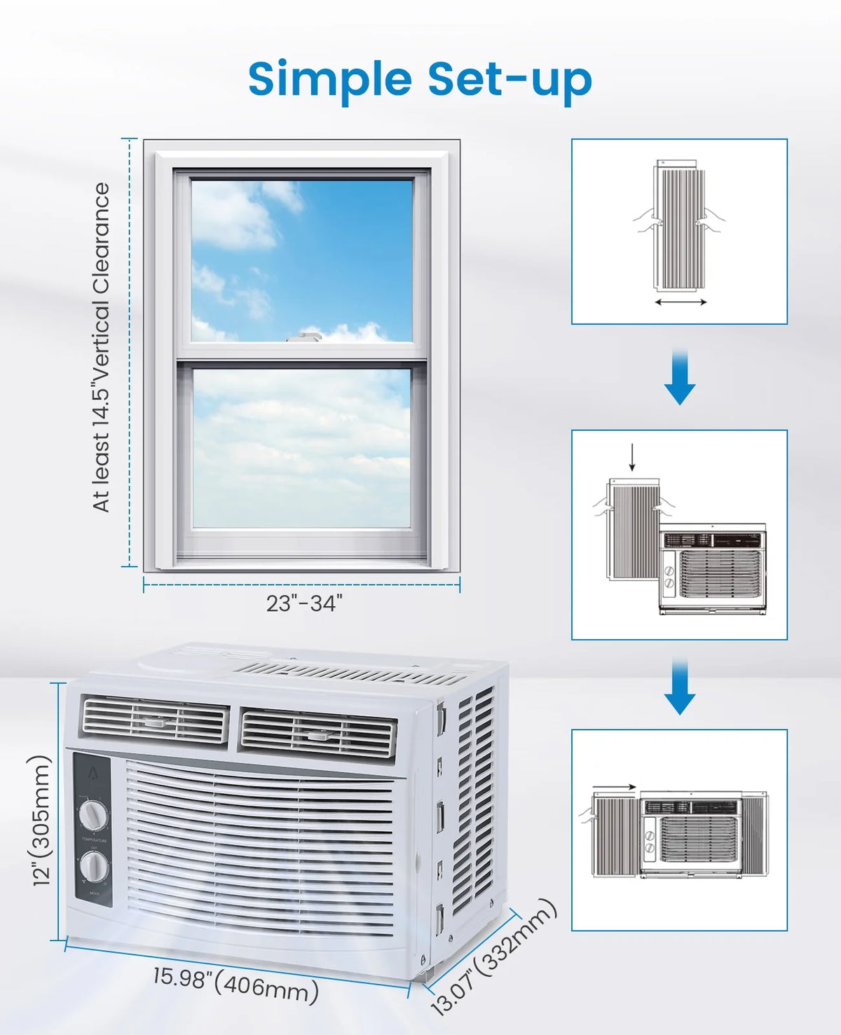 Climatiseur de fenêtre Danolapsi 5 000 BTU, unité de climatisation avec commandes mécaniques faciles à utiliser et filtre réutilisable, refroidissement efficace pour les petites surfaces, refroidit jusqu’à 150 pi², 110-115 V