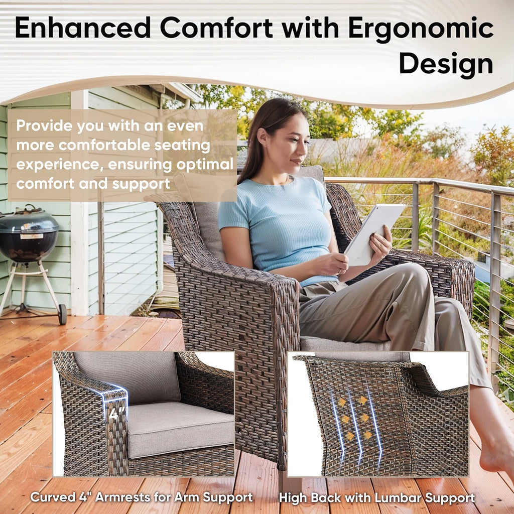 Lot de 2 chaises de patio d'extérieur en résine tressée Bellefurn avec table d'appoint, chaises en rotin tressé toutes saisons, mobilier de jardin pour porche, balcon, cour arrière, jardin et terrasse