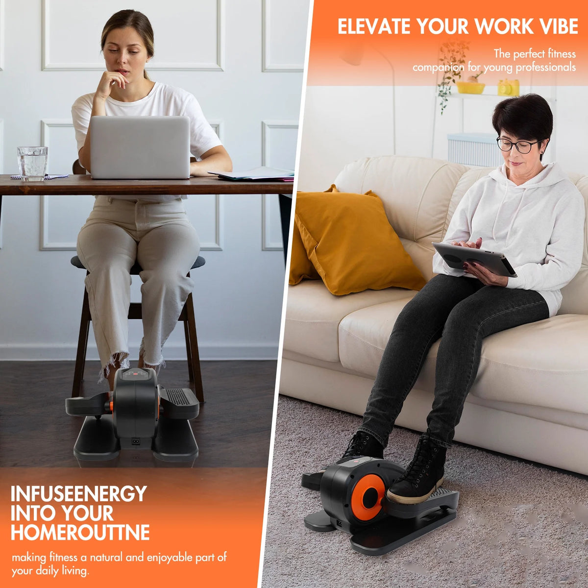 Vélo elliptique de bureau Baokaler, appareil d’exercice électrique pour les jambes assis, pour seniors, 12 vitesses réglables avec télécommande