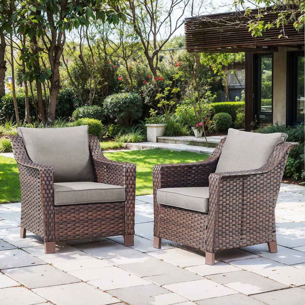 Lot de 2 chaises de patio d'extérieur en résine tressée Bellefurn avec table d'appoint, chaises en rotin tressé toutes saisons, mobilier de jardin pour porche, balcon, cour arrière, jardin et terrasse