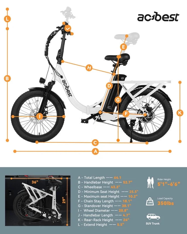Vélo électrique Actbest pour adultes, Mars 20'' Pneu large Vélo pliant électrique avec moteur de pointe 1200W, 7 vitesses 28MPH, Batterie amovible 48V 499Wh, Potence de vélo réglable, Vélo électrique pliable UL2849 (Noir)
