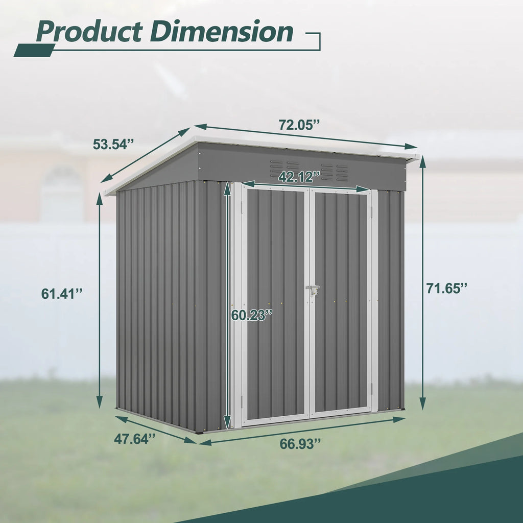 Abri de rangement extérieur de 6 x 4 pi avec cadre de plancher, abri de rangement extérieur avec porte verrouillable, abri pour outils de jardin toutes saisons avec grille d’aération pour maison, cour arrière, terrasse et pelouse, noir