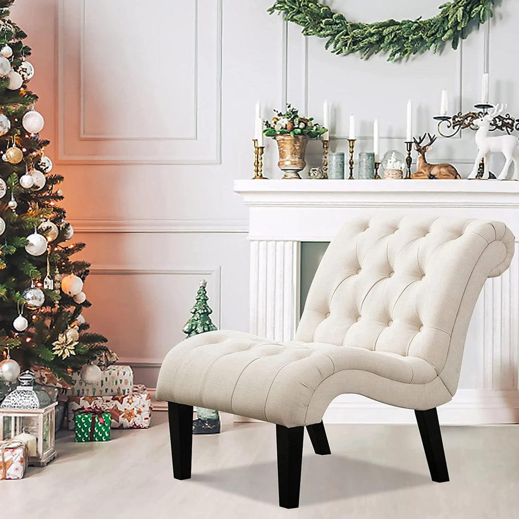 Fauteuil d'appoint rembourré Andeworld pour chambre et salon, fauteuil de détente avec pieds en bois, tissu crème