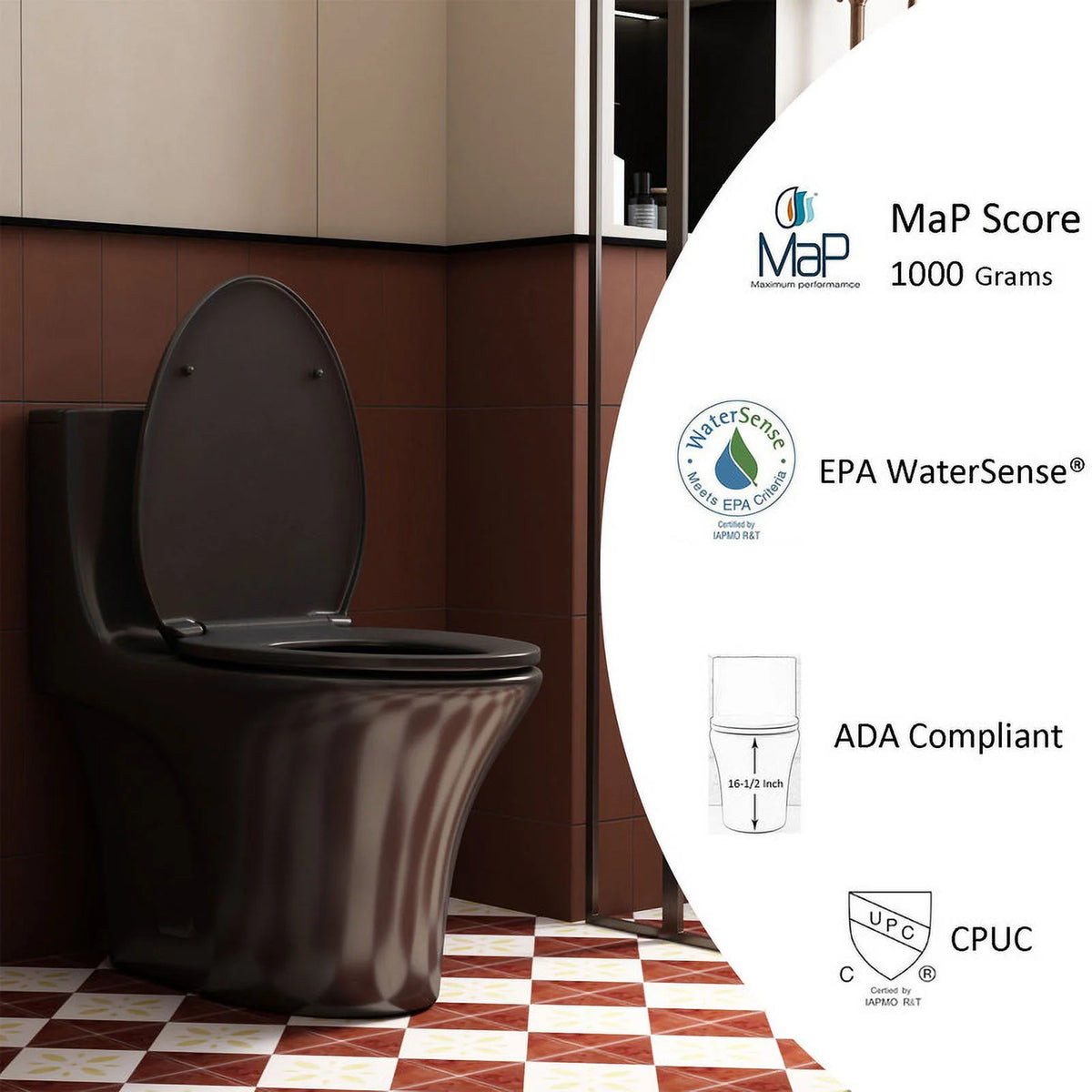 Toilettes modernes à une pièce Albriya A1878, toilettes de salle de bain standard à double chasse d’eau 1,1/1,6 GPF avec siège confortable, hauteur conforme à l’ADA, 16 1/2 po ? 12 po ? Entraxe, MaP 1000 g, blanc brillant