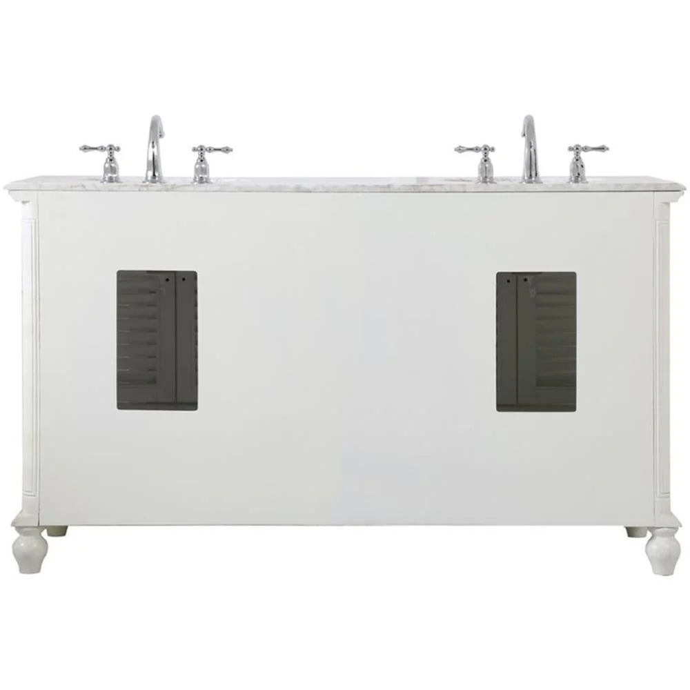 Meuble-lavabo double élégant de 60 pouces pour salle de bain, blanc antique