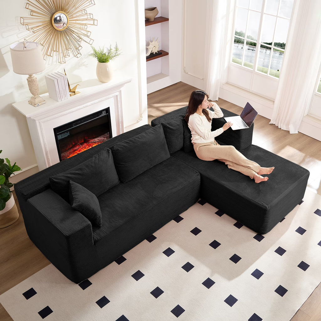 Canapé d’angle ZAFLY 106 Cloud avec méridienne, sans assemblage, canapé-lit en L, canapé modulable surdimensionné à assise profonde pour salon – droite, noir