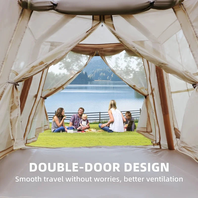 Tente de camping gonflable beige 5,76 m (4 saisons : auvent + pompe à main, pour 2 à 3 personnes, en tissu Oxford imperméable, installation facile, tente de glamping)