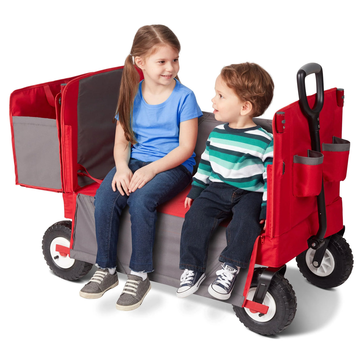 Radio Flyer, chariot tout-terrain 3-en-1 EZ Fold avec capote, rouge et gris, pneus gonflables