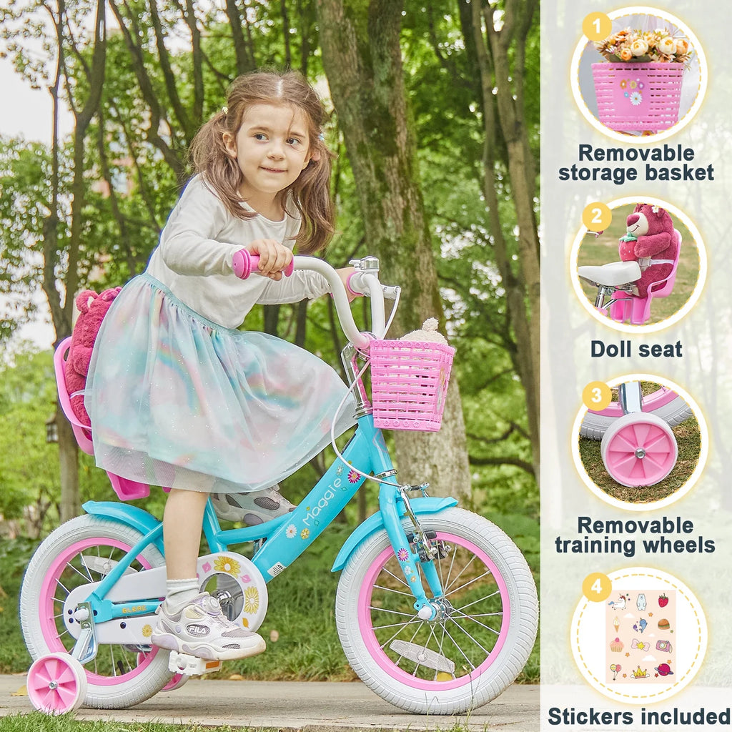 Vélo pour filles Glerc Maggie de 12 pouces pour enfants de 2 à 4 ans, Pêche