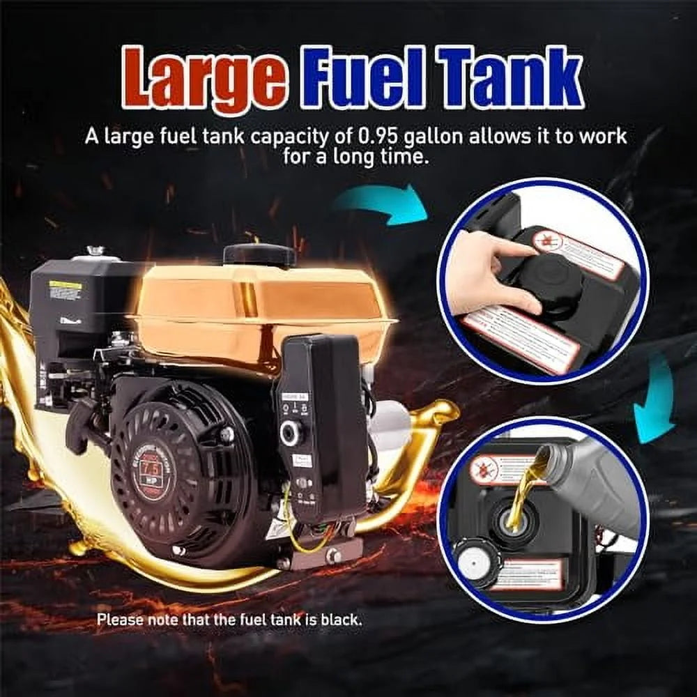 Moteur à essence de 7,5 CV, moteur 4 temps de 212 cm³ à démarrage électrique, moteur de karting de 3 000 W, 3 600 tr/min, conception OHV pour mini-motos, karts, mini-bikes et bûcheuses