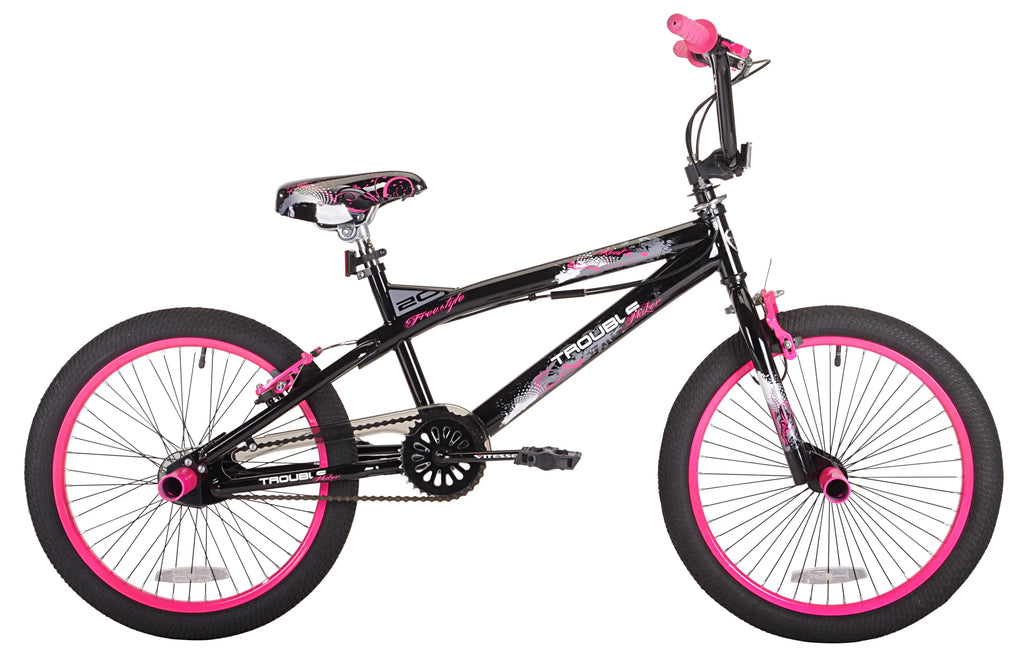 Vélo BMX 20 pouces pour fille, Trouble, noir/rose
