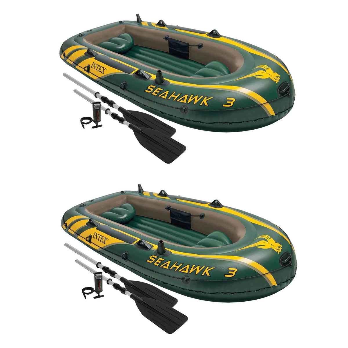 Ensemble de bateau gonflable Intex Seahawk pour 3 personnes avec rames en aluminium et pompe (Lot de 2)