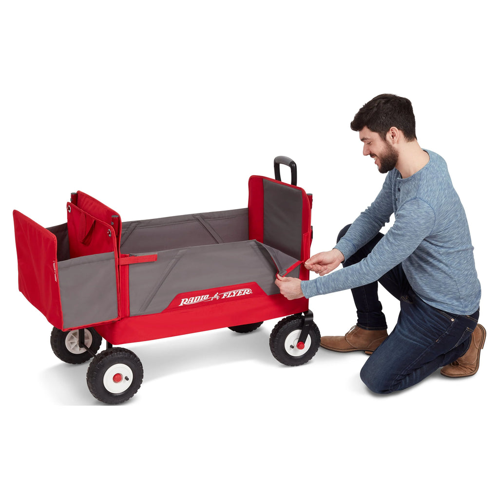 Radio Flyer, chariot tout-terrain 3-en-1 EZ Fold avec capote, rouge et gris, pneus gonflables