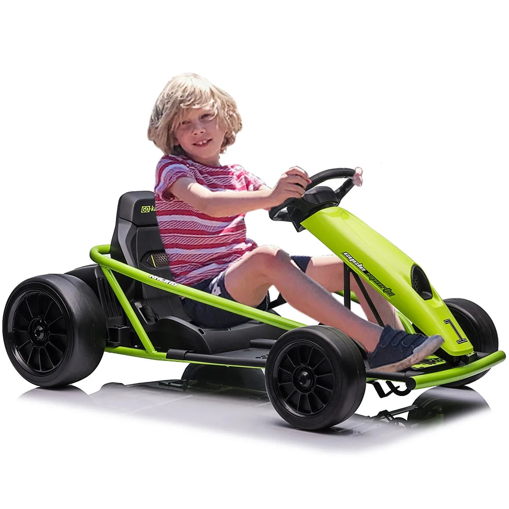 Kojooin Karting pour enfants, Batterie 24V Moteurs 300WX2 Karting à pédales à pied, Voiture de dérapage haute vitesse 8MPH avec fonction de démarrage progressif, Rouge rose