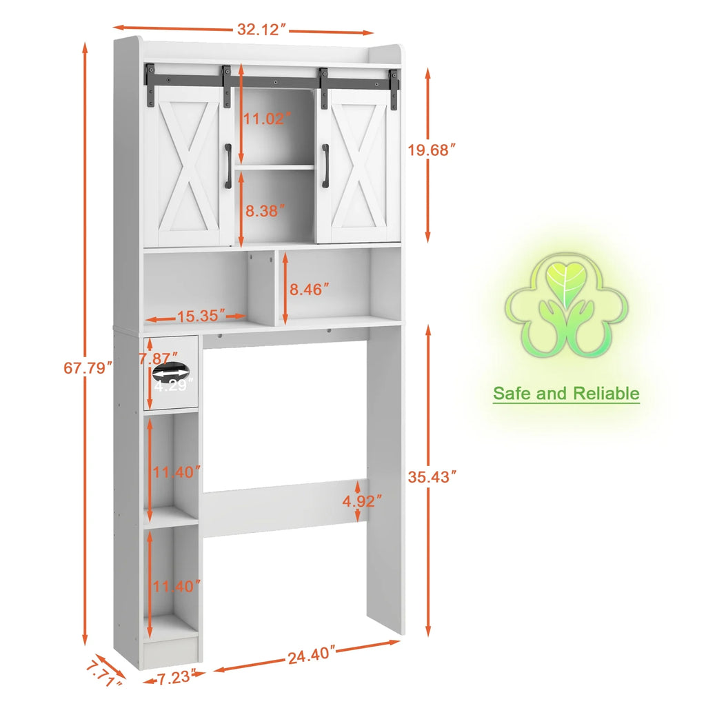 Meuble de rangement au-dessus des toilettes, meuble de rangement de style maisonnette au-dessus des toilettes avec portes coulissantesÉtagère de rangement gain de place pour toilettes, pour salle de bains, toilettes, buanderie