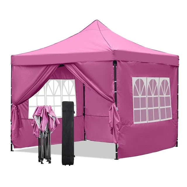 Ainfox Tente de réception pop-up robuste 10' x 10', Gazebo pliant instantané d'extérieur, Tente d'ombrage, Rose